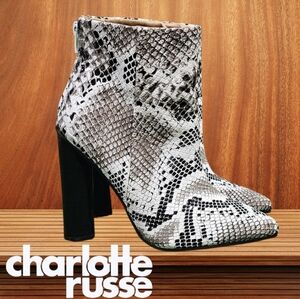 CHARLOTTE RUSSE | HIGH-ANKLE SNAKESKIN POLE HEEL BOOTS